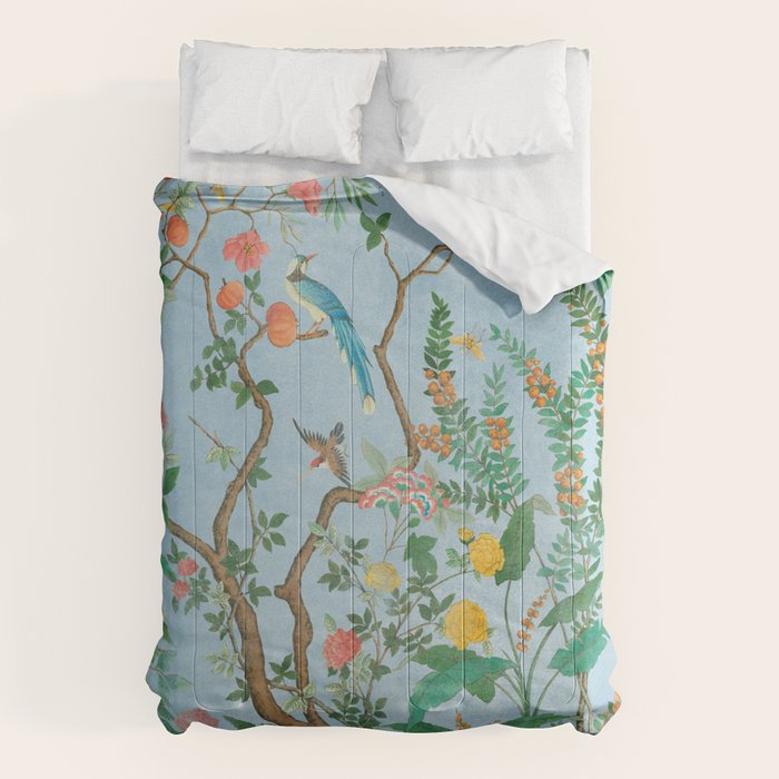 Chinoiserie Pastel Blue Floral Bird Garden Comforter Gallery Image 6