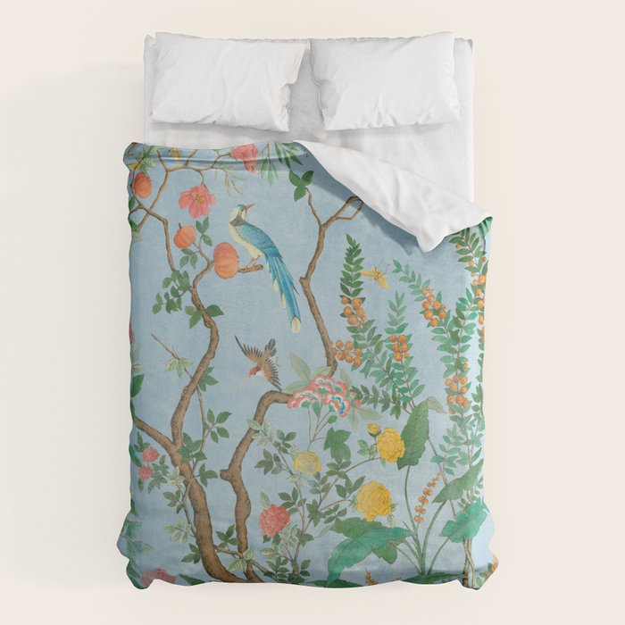 Chinoiserie Pastel Blue Floral Bird Garden Duvet Cover Gallery Image 1