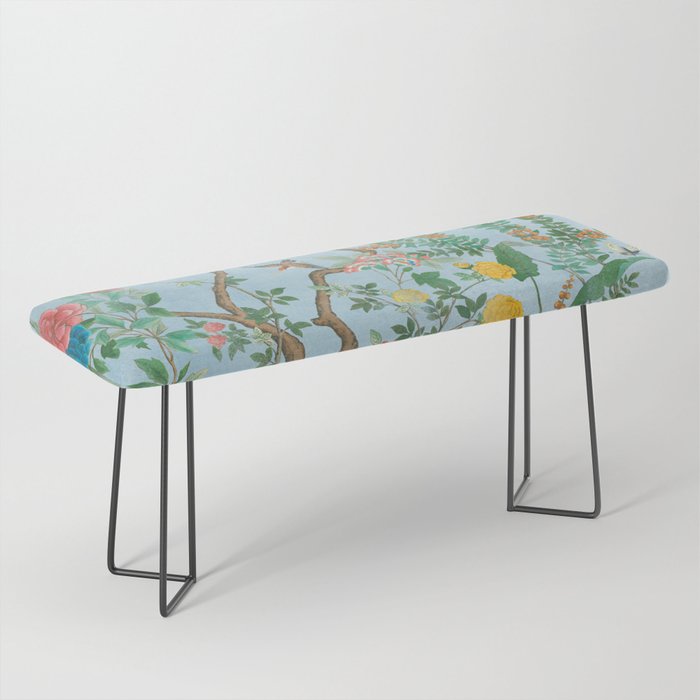 Chinoiserie Pastel Blue Floral Bird Garden Bench Gallery Image 1