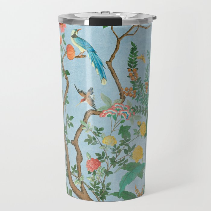 Chinoiserie Pastel Blue Floral Bird Garden Travel Mug Gallery Image 1