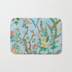 Chinoiserie Pastel Blue Floral Bird Garden Bath Mat Gallery Image 1
