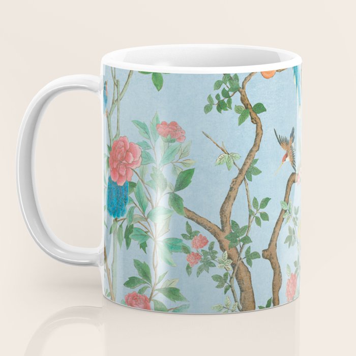 Chinoiserie Pastel Blue Floral Bird Garden Coffee Mug Gallery Image 3