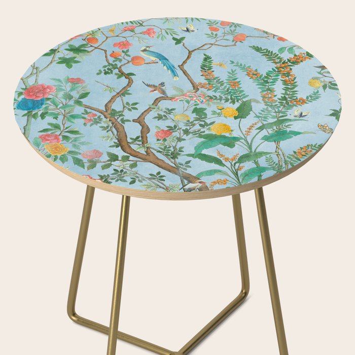 Chinoiserie Pastel Blue Floral Bird Garden Side Table Gallery Image 2