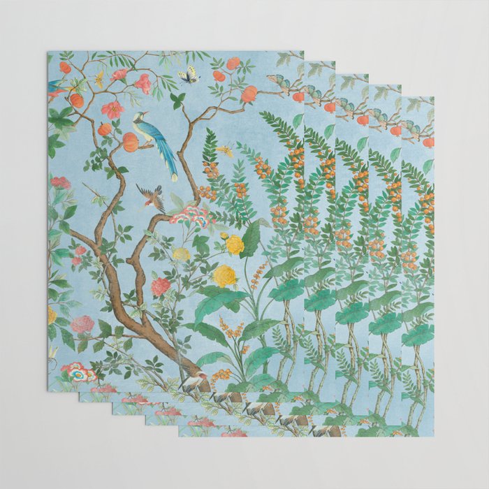 Chinoiserie Pastel Blue Floral Bird Garden Wrapping Paper Gallery Image 3