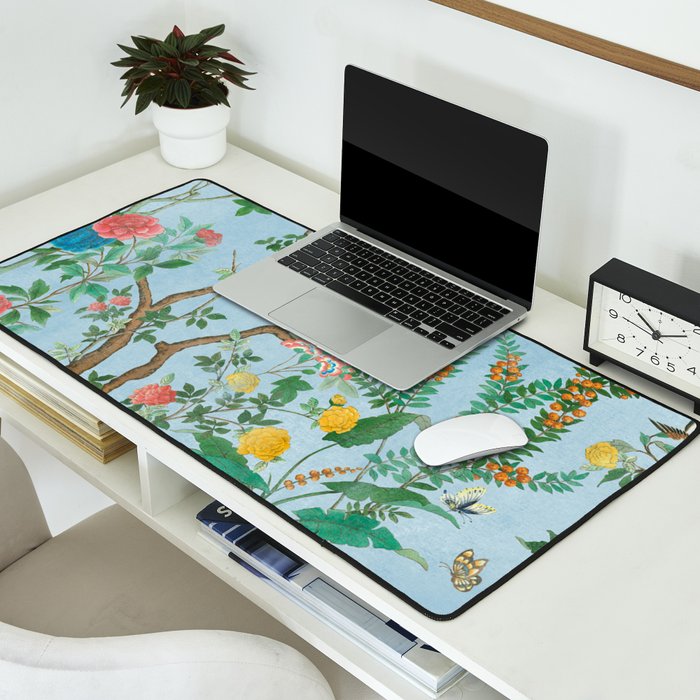 Chinoiserie Pastel Blue Floral Bird Garden Desk Mat Gallery Image 2