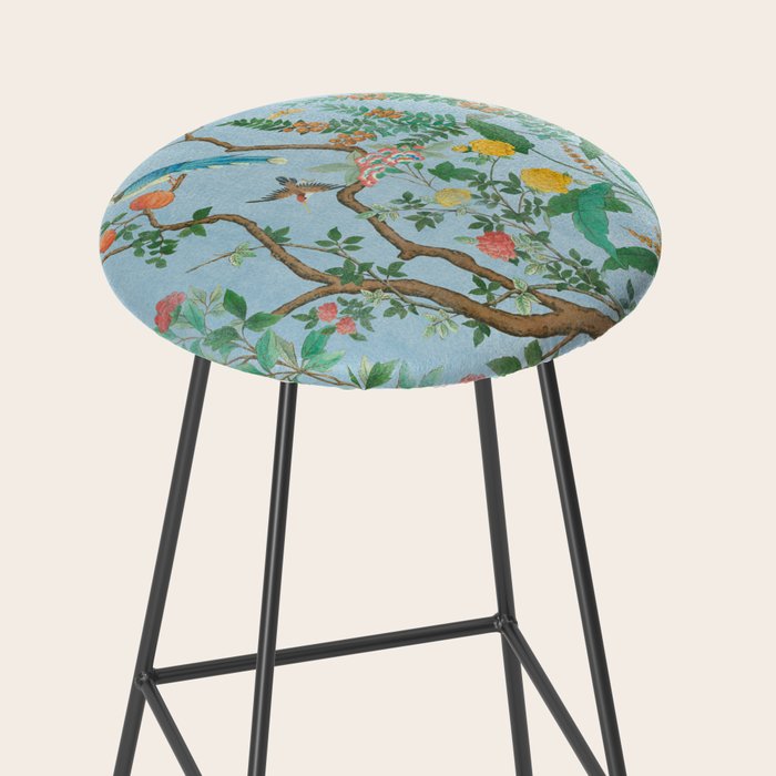 Chinoiserie Pastel Blue Floral Bird Garden Stool Gallery Image 2