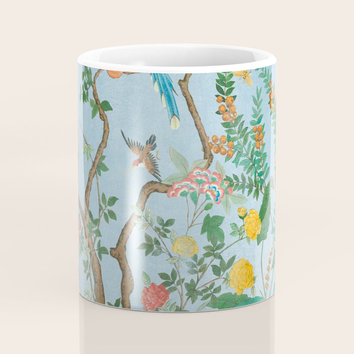 Chinoiserie Pastel Blue Floral Bird Garden Coffee Mug Gallery Image 4