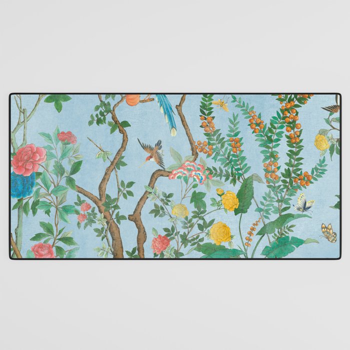 Chinoiserie Pastel Blue Floral Bird Garden Desk Mat Gallery Image 3
