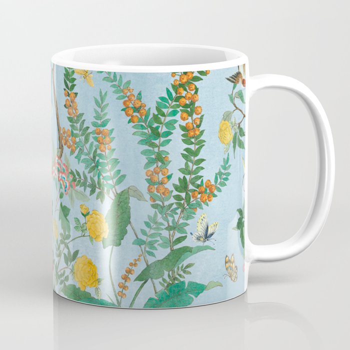 Chinoiserie Pastel Blue Floral Bird Garden Coffee Mug Gallery Image 1