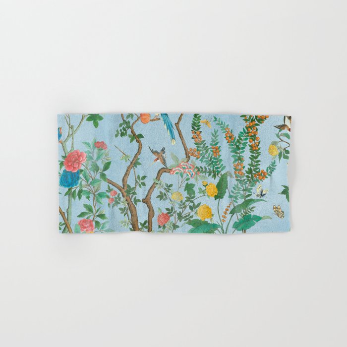 Chinoiserie Pastel Blue Floral Bird Garden Bath Towel Gallery Image 1
