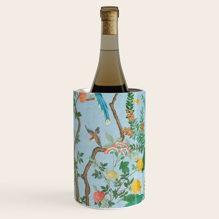 Chinoiserie Pastel Blue Floral Bird Garden Wine Chiller Gallery Image 1