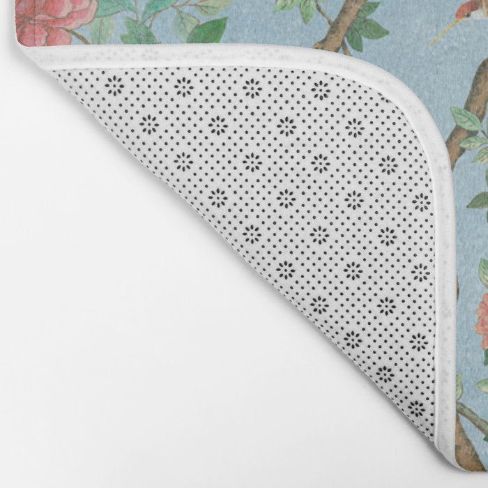 Chinoiserie Pastel Blue Floral Bird Garden Bath Mat Gallery Image 2