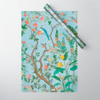 Chinoiserie Pastel Blue Floral Bird Garden Wrapping Paper Gallery Image 1