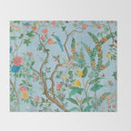 Chinoiserie Pastel Blue Floral Bird Garden Throw Blanket Gallery Image 2