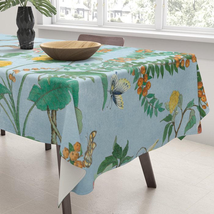Chinoiserie Pastel Blue Floral Bird Garden Tablecloth Gallery Image 3