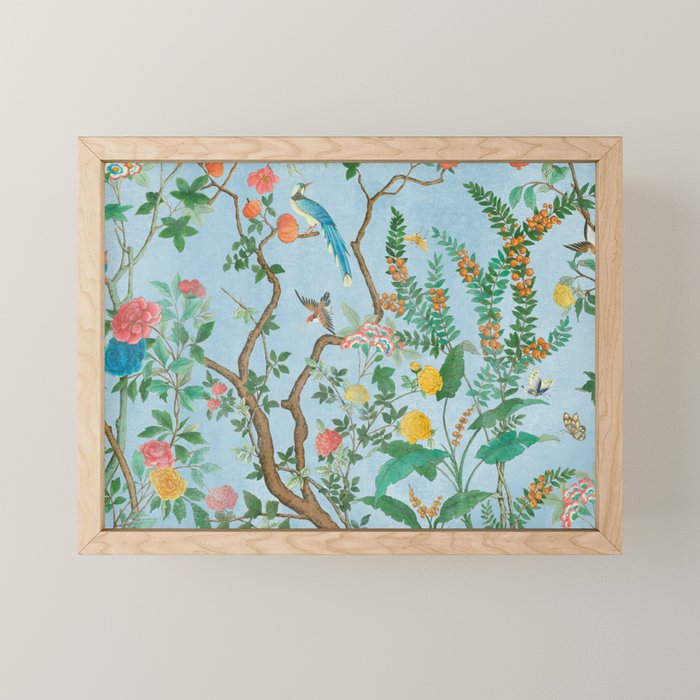 Chinoiserie Pastel Blue Floral Bird Garden Mini Art Print Gallery Image 1