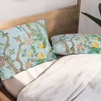 Chinoiserie Pastel Blue Floral Bird Garden Pillow Sham Gallery Image 2