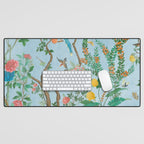 Chinoiserie Pastel Blue Floral Bird Garden Desk Mat Gallery Image 1