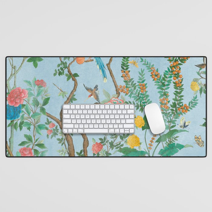 Chinoiserie Pastel Blue Floral Bird Garden Desk Mat Gallery Image 1