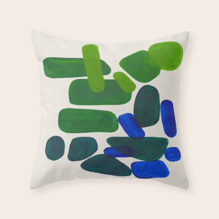 Minimalist Modern Mid Century Colorful Abstract Shapes Phthalo Blue Lime Green Gradient Overlapping Throw Pillow Gallery Image 6