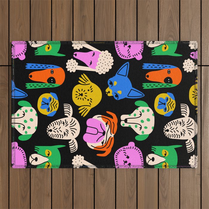 Funny colorful dog cartoon pattern Outdoor Rug Gallery Image 1