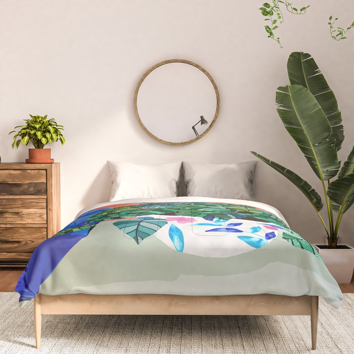 A Still Life Moment, Bottle Botanical Plants Illustration, Drawing Eclectic Bohemian, Contemporary Colorful Glassware Painting, Vintage Boho Plant Pot Comforter Gallery Image 3