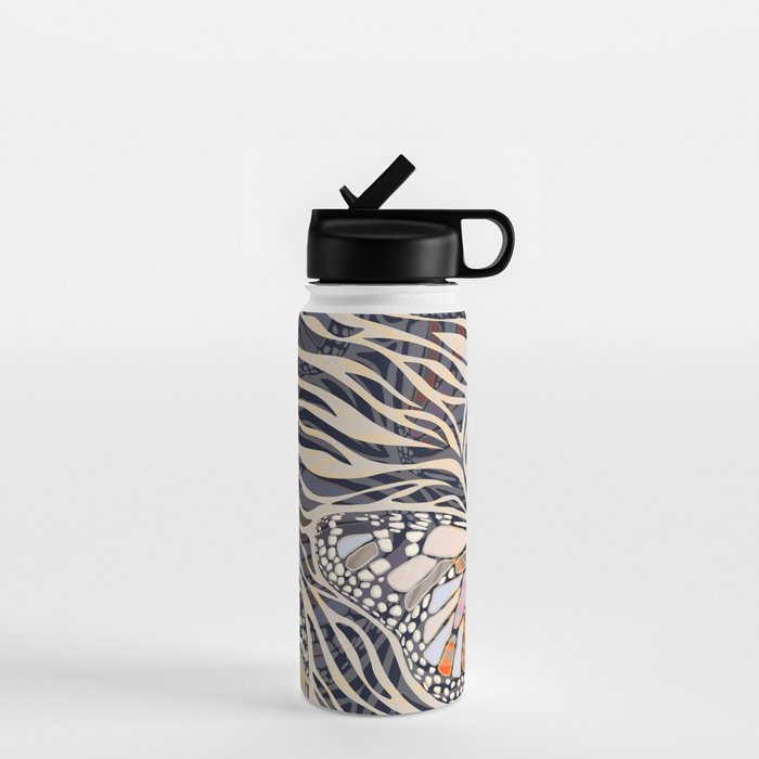 Abstract Retro Boho Butterfly Zebra Pattern â¢ Earthy Nature Water Bottle Gallery Image 1