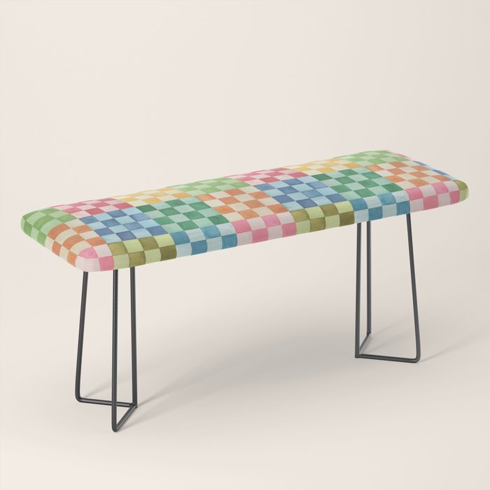 Eclectic  revival Handmade checker Multicolored Bench Gallery Image 1