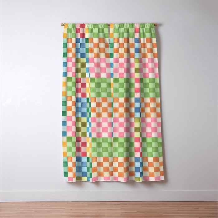 Eclectic  revival Handmade checker Multicolored Window Curtain Gallery Image 3