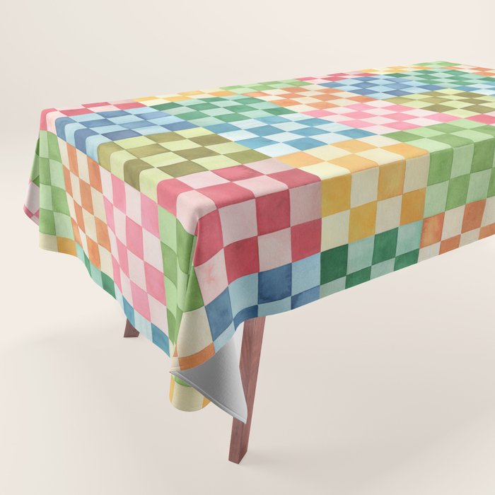 Eclectic  revival Handmade checker Multicolored Tablecloth Gallery Image 1