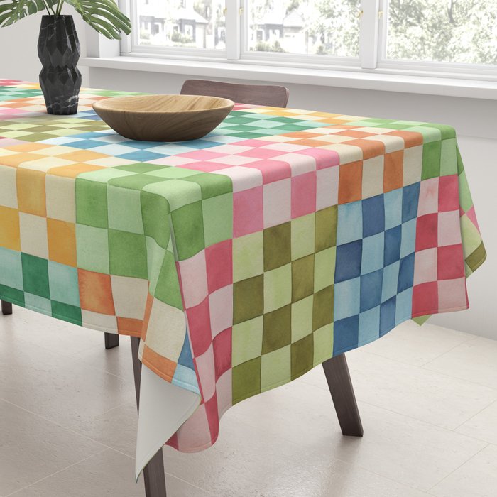 Eclectic  revival Handmade checker Multicolored Tablecloth Gallery Image 3