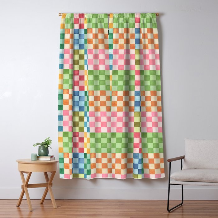 Eclectic  revival Handmade checker Multicolored Window Curtain Gallery Image 5