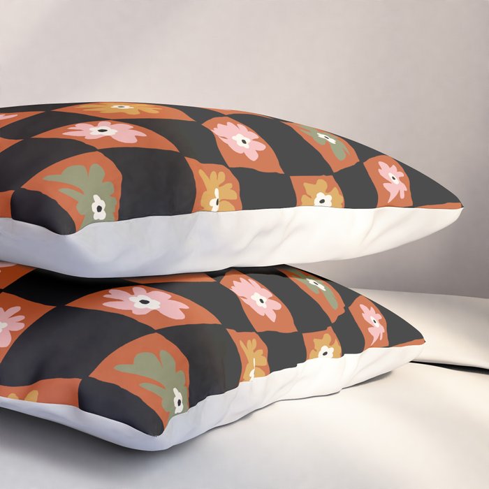 Retro floral check 1 Pillow Sham Gallery Image 3