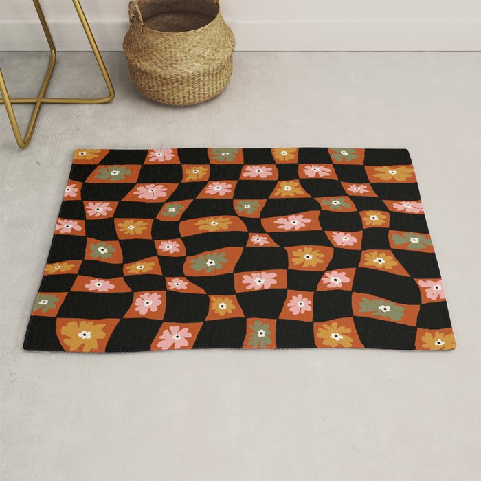 Retro floral check 1 Rug Gallery Image 1
