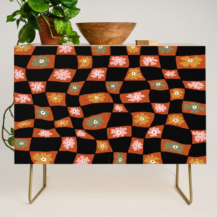 Retro floral check 1 Credenza Gallery Image 1