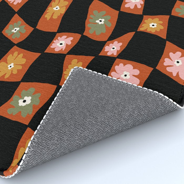 Retro floral check 1 Rug Gallery Image 4