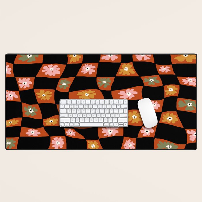 Retro floral check 1 Desk Mat Gallery Image 1