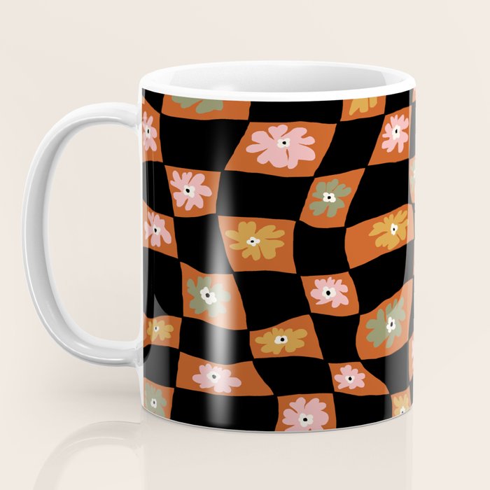 Retro floral check 1 Coffee Mug Gallery Image 3