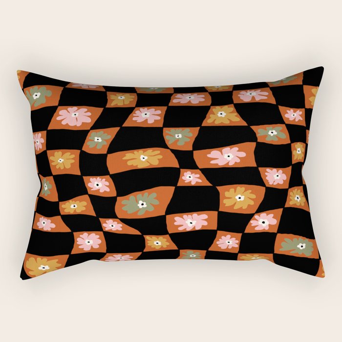 Retro floral check 1 Rectangular Pillow Gallery Image 2