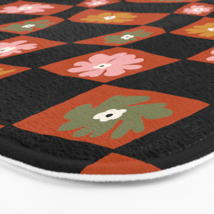 Retro floral check 1 Bath Mat Gallery Image 3