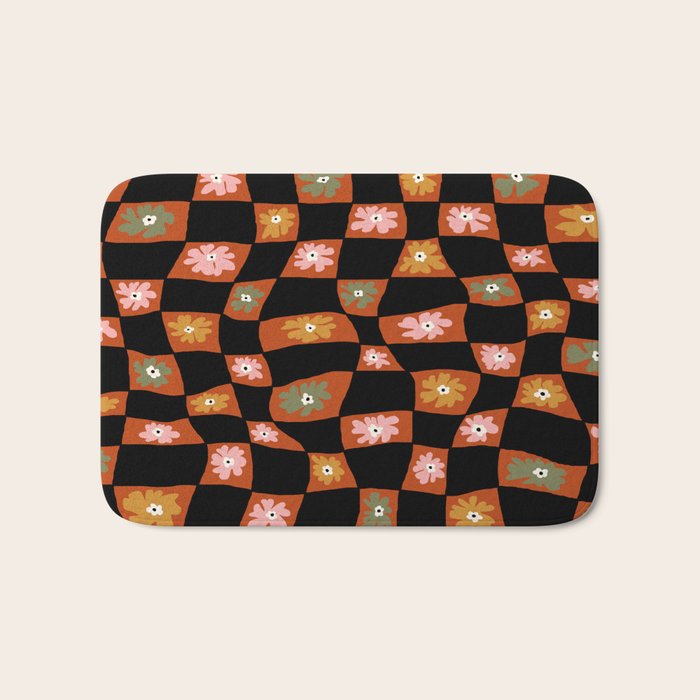 Retro floral check 1 Bath Mat Gallery Image 1