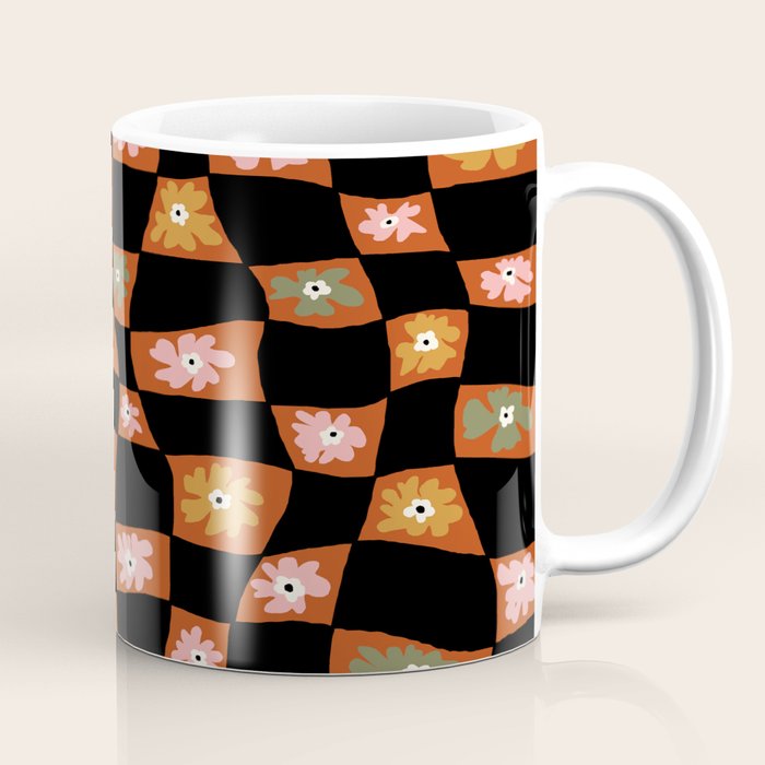 Retro floral check 1 Coffee Mug Gallery Image 1