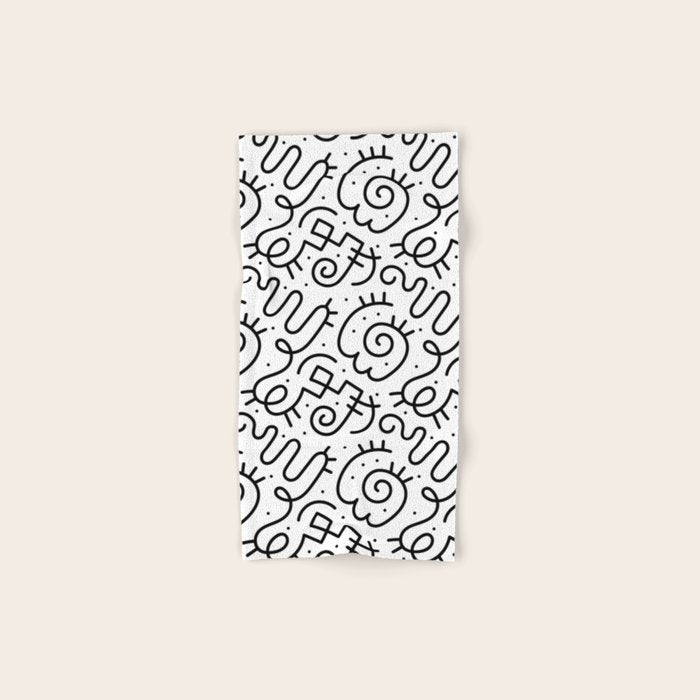 Fun black and white line doodle art pattern Bath Towel Gallery Image 1