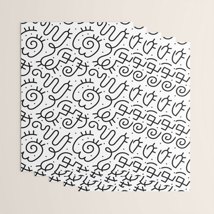 Fun black and white line doodle art pattern Wrapping Paper Gallery Image 3
