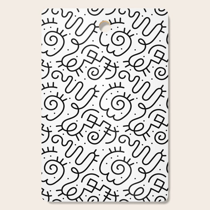 Fun black and white line doodle art pattern Cutting Board Gallery Image 1