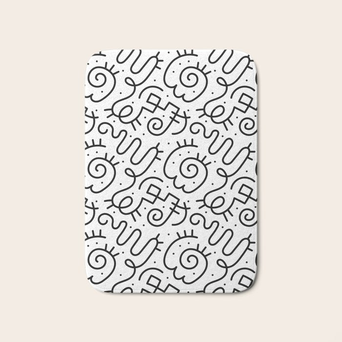 Fun black and white line doodle art pattern Bath Mat Gallery Image 1