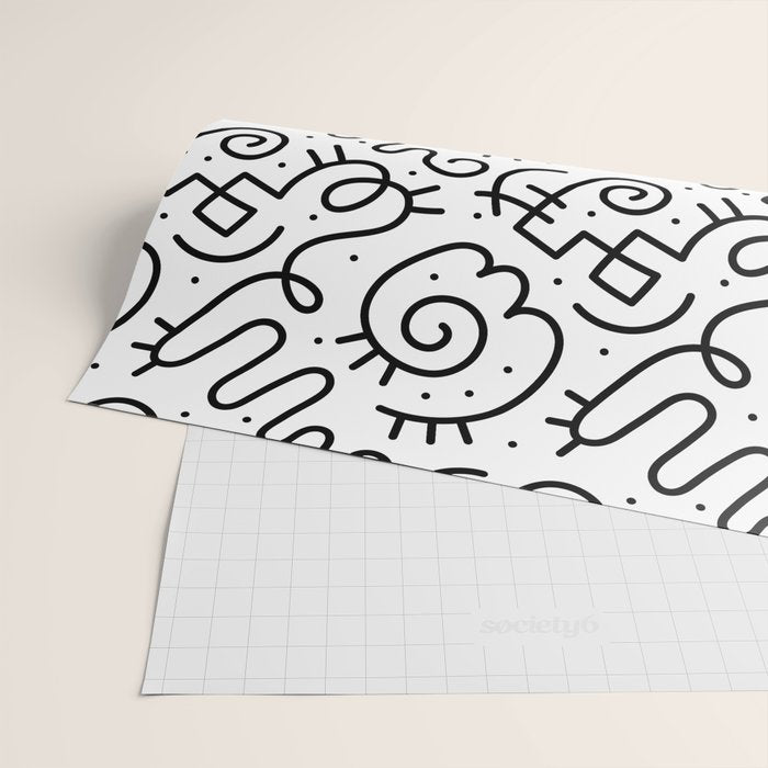 Fun black and white line doodle art pattern Wrapping Paper Gallery Image 2