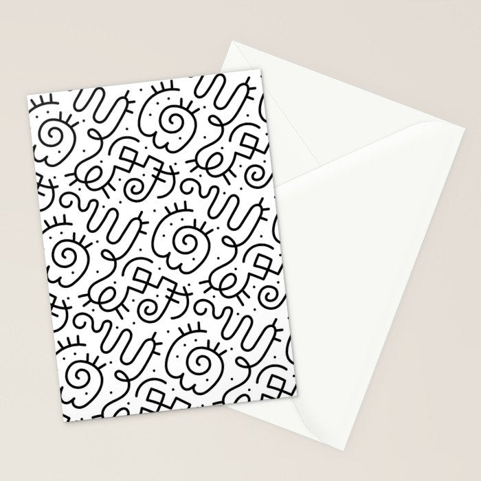 Fun black and white line doodle art pattern Stationery Card Gallery Image 2