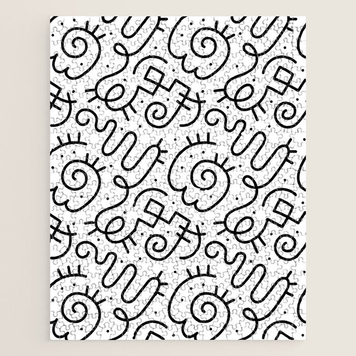 Fun black and white line doodle art pattern Jigsaw Puzzle Gallery Image 1