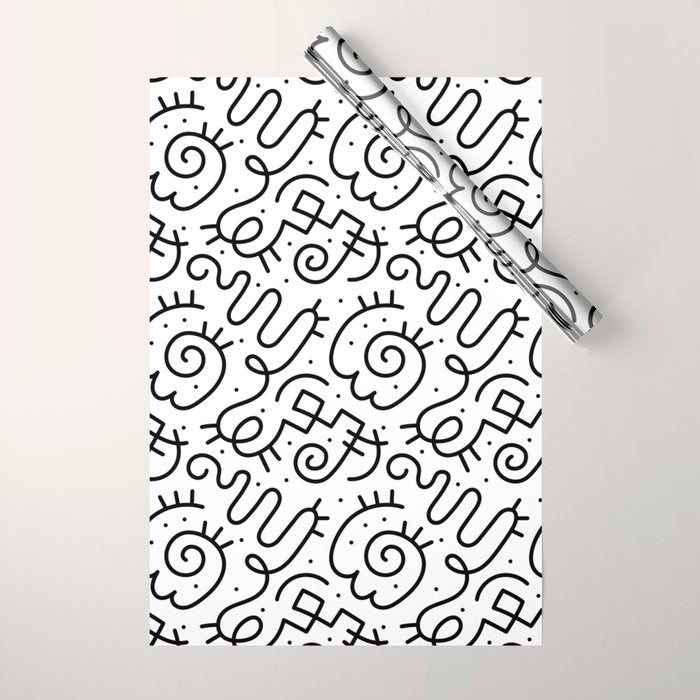 Fun black and white line doodle art pattern Wrapping Paper Gallery Image 1